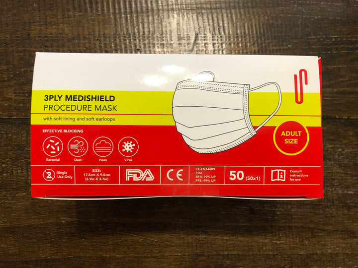 95% filtration 3-ply disposable masks. FDA certified, 10pcs/package, 50counts/Box | Bulk of 50 pcs ($0.30 ea)